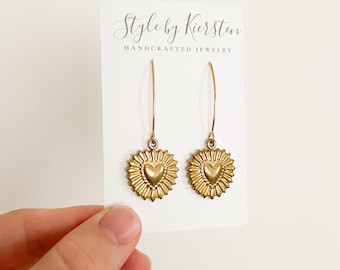 Gold Heart Dangles Catholic Handmade Earrings