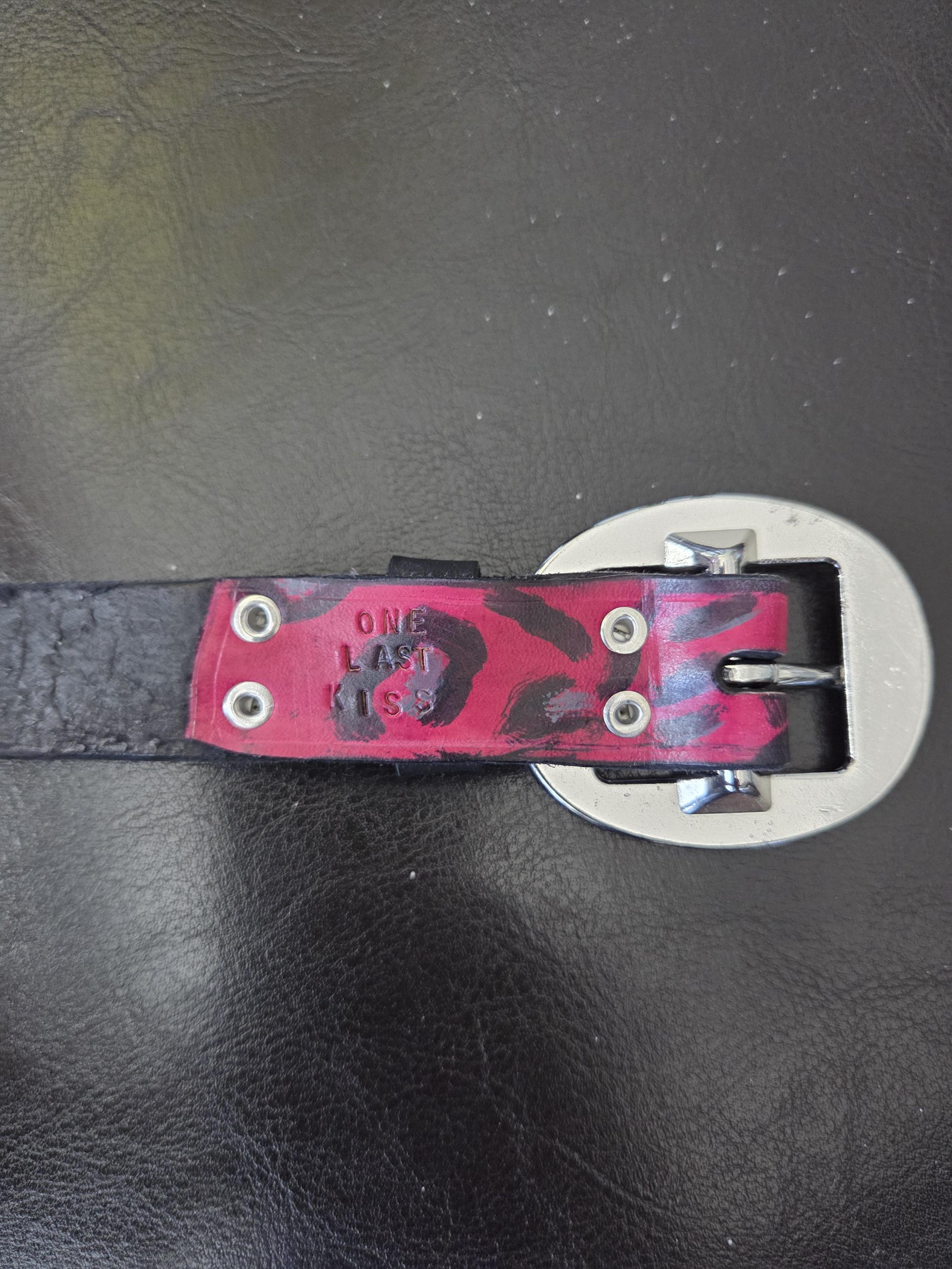 Leopard Print Belt with Red Accents Handmade Leopard Print Pyramid Studded Belt: Punk Goth Style  main image 2