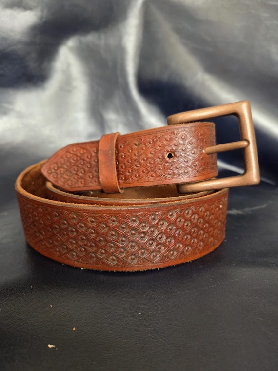 Stamped Brown Leather Belt Custom-made to Your Size. - Etsy display picture 1
