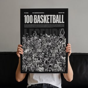 Poster delle 100 leggende del basket: arte sportiva moderna di metà secolo (download digitale)
