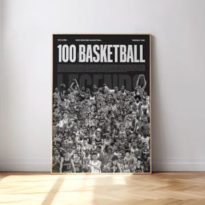 100 leggende del basket (scuro), regalo per lui, arte murale sul basket, Mid-Century Modern, poster sportivo, poster di giocatori di basket, NBA