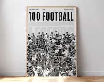 100 Football Legends (Gray), Soccer Poster, Football Poster, Mid-Century Modern, Football Wall Art, Soccer Wall Art, Gift for Him