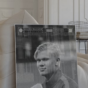 Erling Haaland Poster, Football Art Print, Monochrome, Mid-Century Modern