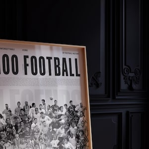 100 Football Legends (Gray), Soccer Poster, Football Poster, Mid-Century Modern, Football Wall Art, Soccer Wall Art, Gift for Him