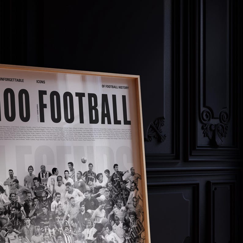 100 Football Legends (Gray), Soccer Poster, Football Poster, Mid-Century Modern, Football Wall Art, Soccer Wall Art, Gift for Him