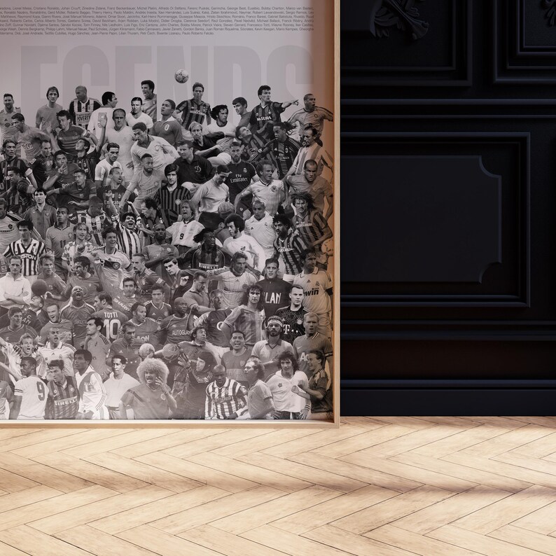 100 Football Legends (Gray), Soccer Poster, Football Poster, Mid-Century Modern, Football Wall Art, Soccer Wall Art, Gift for Him