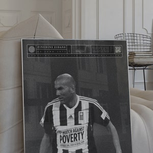 Impressão artística de futebol de Zinedine Zidane: pôster monocromático minimalista (download digital)