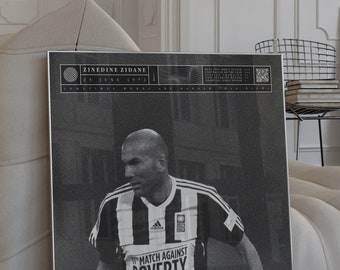 Zinedine Zidane Football Art Print: Minimalist Monochrome Poster (Digital Download)