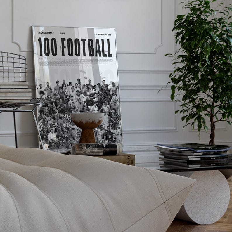 100 Football Legends (Gray), Soccer Poster, Football Poster, Mid-Century Modern, Football Wall Art, Soccer Wall Art, Gift for Him