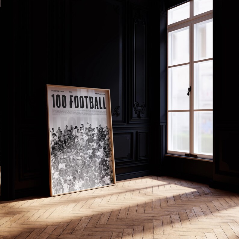 100 Football Legends (Gray), Soccer Poster, Football Poster, Mid-Century Modern, Football Wall Art, Soccer Wall Art, Gift for Him