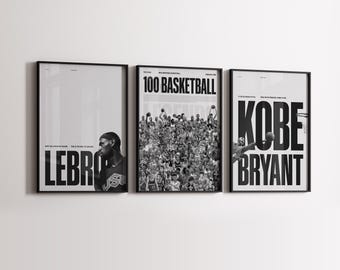 100 Basketball Legends Bundle, Lebron Poster, Kobe Poster, Mid-Century Modern, Basketball Wall Art, Gift for Him, Sports Poster