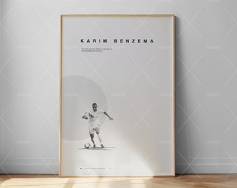 Affiche de Karim Benzema : impression d'art football minimaliste (téléchargement numérique)