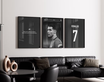 Cristiano Ronaldo Poster Bundle, Gift for Men, Soccer Art Print, Football Posters, Monochrome Prints, Mid-Century Modern