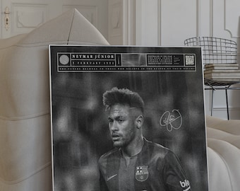 Neymar Junior Poster, Fußball Kunstdruck, Monochrom, Mid-Century Modern