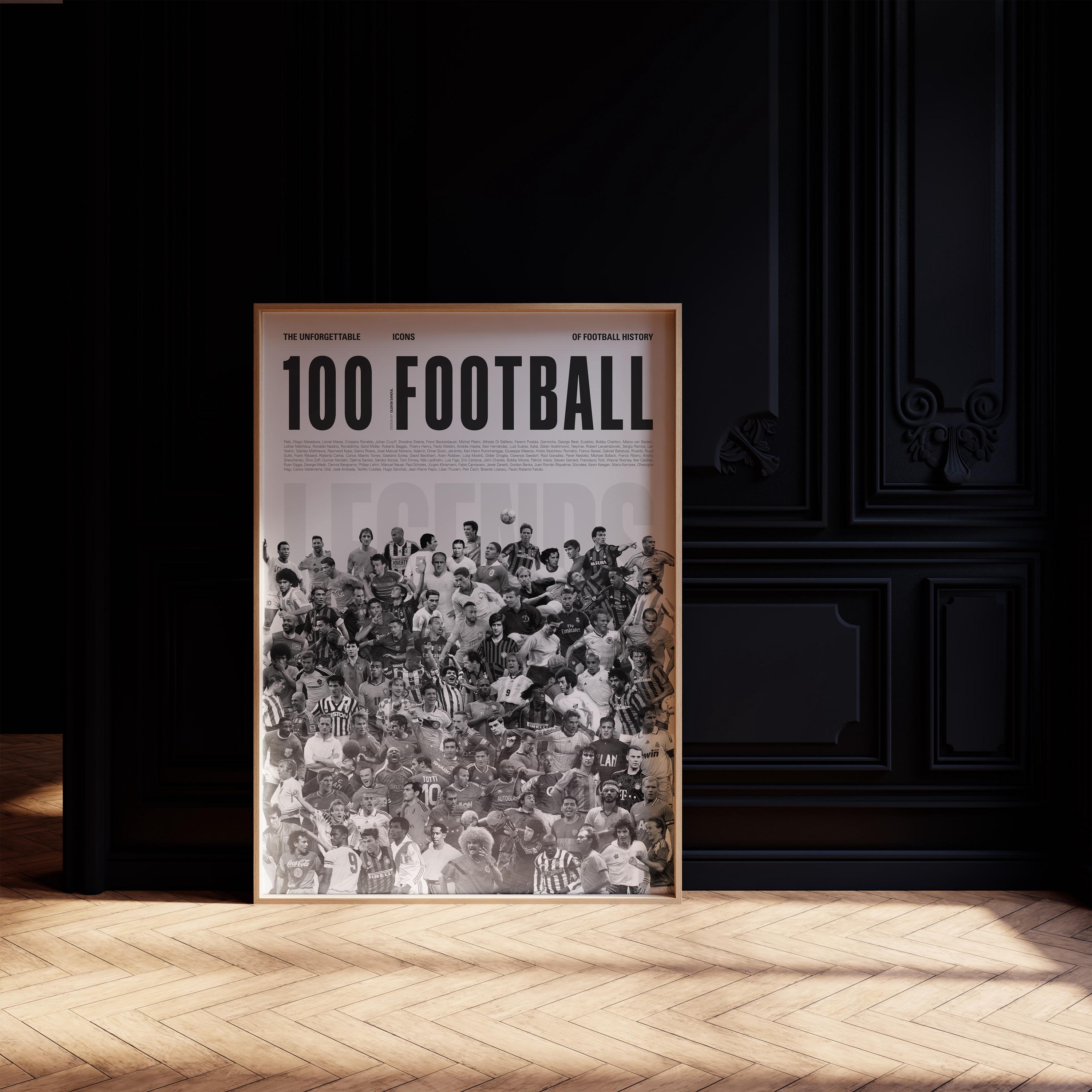 フットボール レジェンド100 アートポスター A1版 100 Football Legends Poster: Mid-century Modern Soccer Wall Art