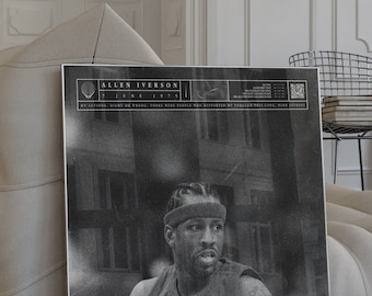 Allen Iverson Poster, Basketball Art Print, Black and White, Mid-Century Modern