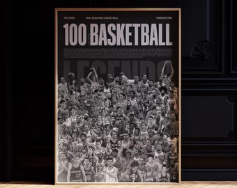 100 Basketball Legends Poster: Mid-Century Modern Sports Art (Digital Download)