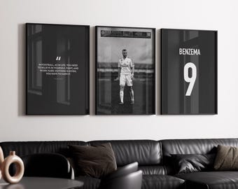 Zestaw plakatów Karima Benzemy: Sztuka Realu Madryt w stylu Mid-Century Modern (pobranie cyfrowe)