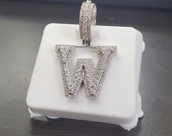 Sterling Silver With VVS Moissanite Stones Quarter size Initial Letter  W
