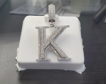 Sterling Silver With VVS Moissanite Stones Quarter size Initial Letter K