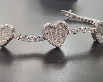 925 Sterling Silver with VVS Moissanite Heart Bracelet 3MM-7.5/8 Inches luxury jewelry