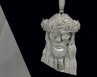 925 Sterling Silver with Moissanite 5.63CT Jesus Pendant | Custom Religious Pendant | Gift | Anniversary