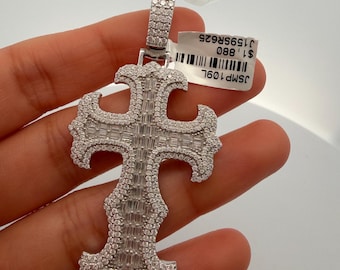 925 Sterling Silver with 7.90ct VVS Moissanite custom cross pendant