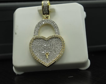 10K Stamped Gold With Natural Diamonds Small Heart Pendant. Tri color-Hip Hop Jewelry