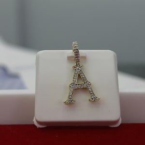 Natural Gold Initial Letter Alphabet Pendant, Yellow Gold ,Diamond Pendant,Unisex Pendant,Hip Hop style - 3D style