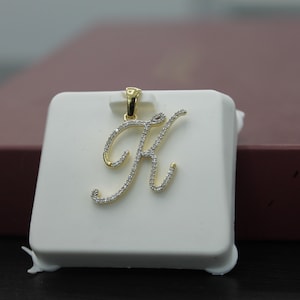 Natural Gold and Diamonds cursive initials K Alphabet Pendant-Minimalist