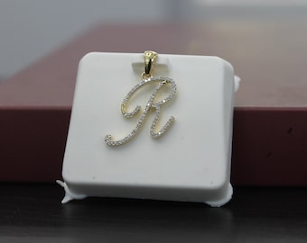 10k Gold Diamond Initial Pendant Minimalist Cursive Letter