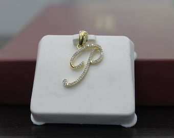 10k Gold and Natural Diamonds cursive initials P Alphabet Pendant | Luxury Pendant |
