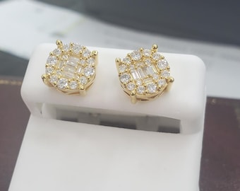 Sterling Silver 925 with VVS Moissanite screwback Round- baguettes stone Earrings