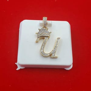 Natural Gold and Diamond Initial U Crown Pendant
