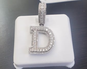 925 Sterling Silver With VVS Moissanite Stones Quarter size Initial Letter D | Alphabet Pendant