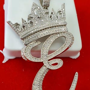Silver Moissanite Crown Initial E - HipHop pendant