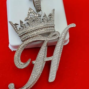 Silver Moissanite Crown Initial H - HipHop pendant
