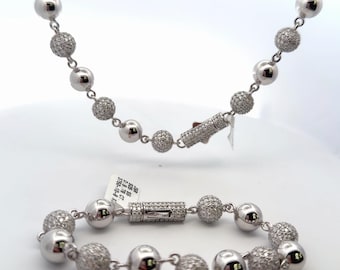Beaded Sterling Silver Necklace & Bracelet – Moissanite Diamond, Luxury look for party and Bridmaids