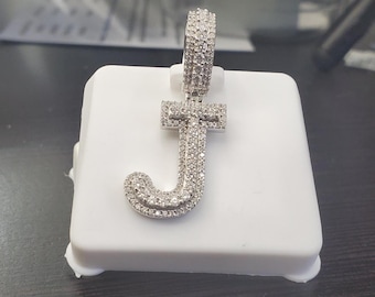 Sterling Silver With VVS Moissanite Stones Quarter size Initial Letter J