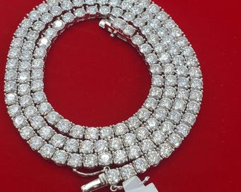 Sterling Silver With VVS Moissanite Tennis Chain 4MM -22 Inches -Hip Hop jewelry gift