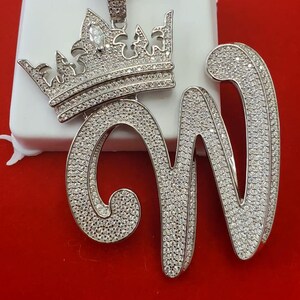 Silver Moissanite Crown Initial W - HipHop pendant