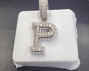 Sterling Silver With VVS Moissanite Stones Quarter size Initial Letter P