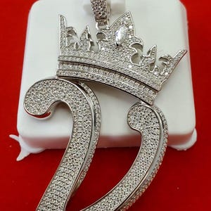 Silver Moissanite Crown Initial V - HipHop pendant