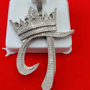 Silver Moissanite Crown Initial T - HipHop pendant