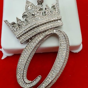 Silver Moissanite Crown Initial Q - HipHop pendant