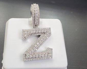 Sterling Silver With VVS Moissanite Stones Quarter size Initial Letter  Z