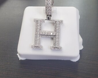 Sterling Silver With VVS Moissanite Stones Quarter size Initial Letter H