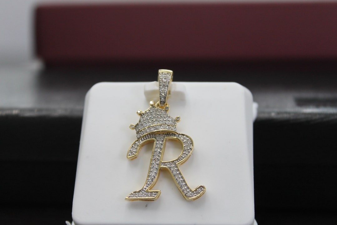 Natural Gold and Diamond Initial R Crown Pendant - Etsy