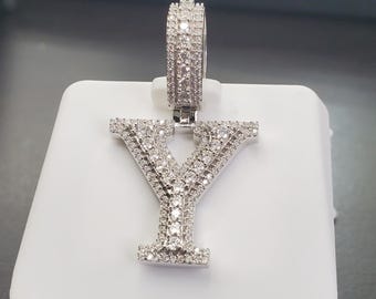 Sterling Silver With VVS Moissanite Stones Quarter size Initial Letter  Y