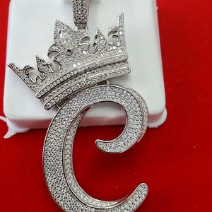 Silver Moissanite Crown Initial C - HipHop pendant
